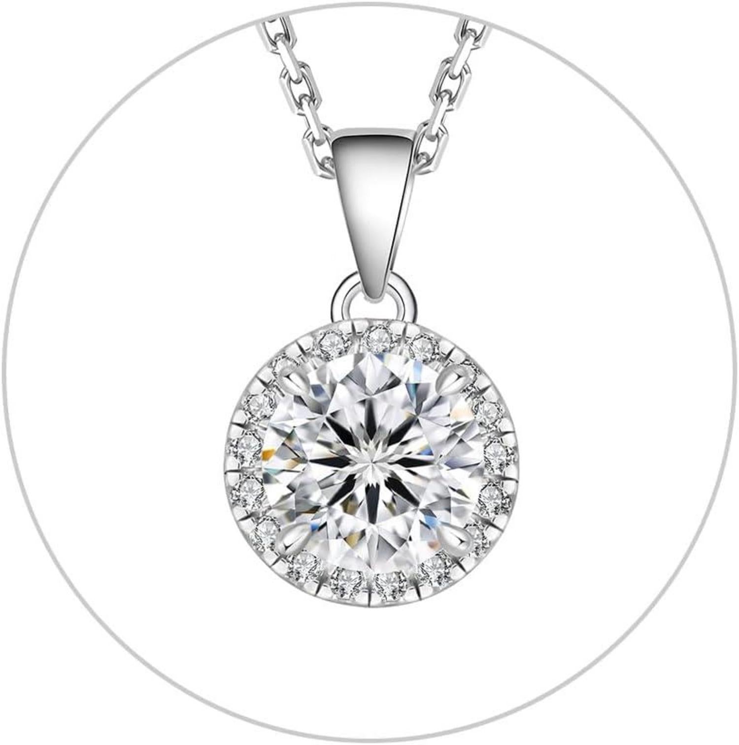 Moissanit Anhänger Kette 925 Silber 1/2/3/4 Karat Damen Halo Halskette