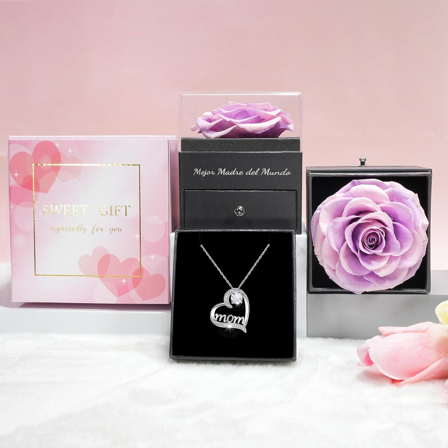 Ewige Rose mit Mom Halskette & Geschenkbox, Valentinstag, Muttertag, Geburtstag