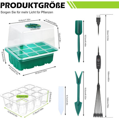 Anzucht Gewächshaus Pflanzkasten Wärmematte und Lampen 6stk