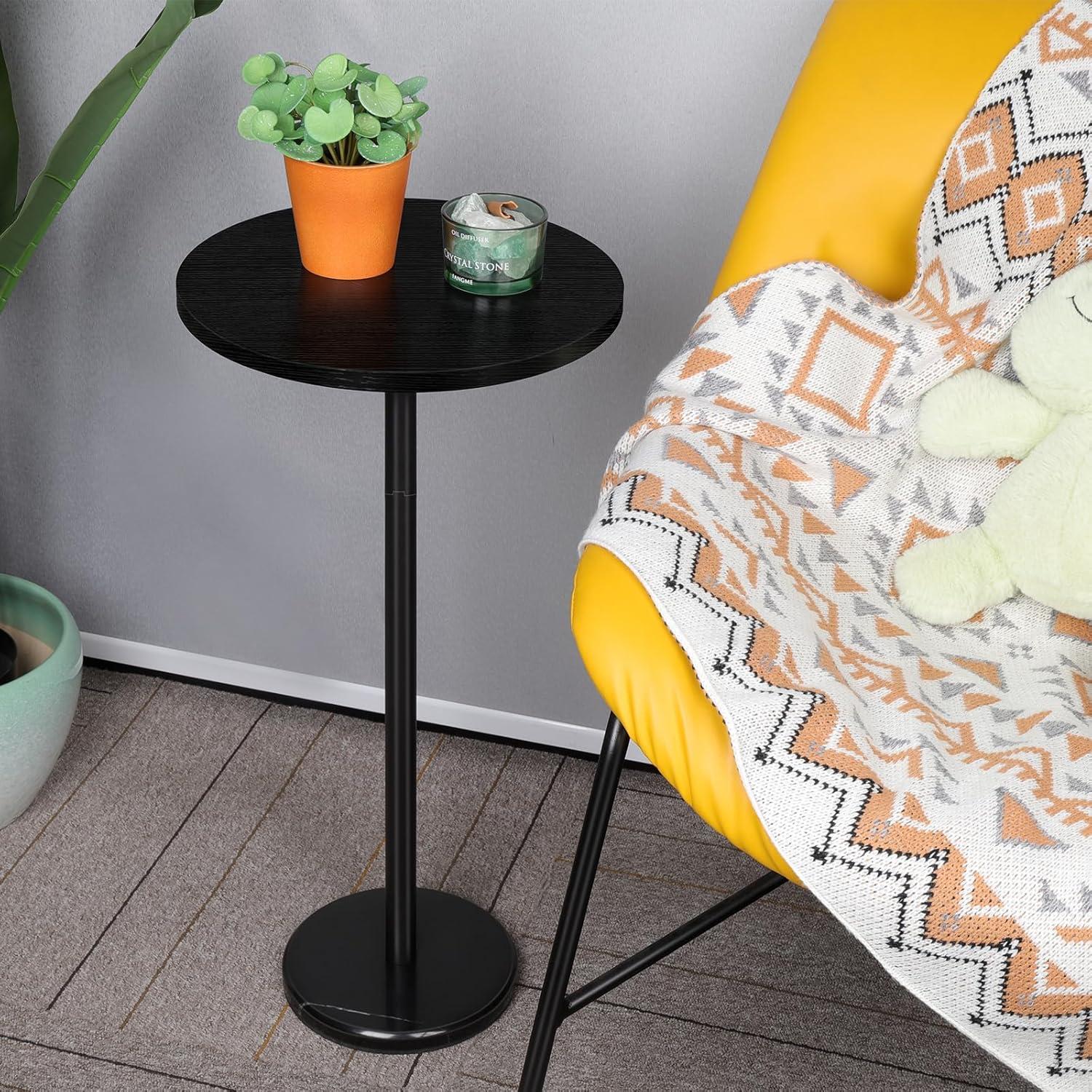 Kleiner Schwarzer Beistelltisch runder Couchtisch Marmorsockel 32CM Schwarz