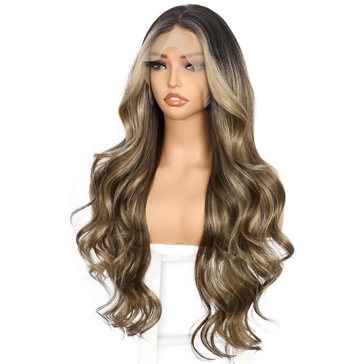 Braune Lace Front Perücke Körperwelle Ombre 26 Zoll Synthetisch