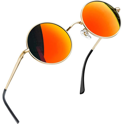 Retro Runde Sonnenbrille Herren Damen Polarisierte Vintage UV400 Orange Rot Verspiegelt
