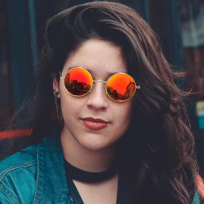 Retro Runde Sonnenbrille Herren Damen Polarisierte Vintage UV400 Orange Rot Verspiegelt