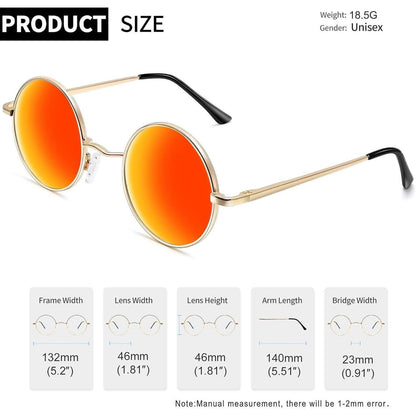 Retro Runde Sonnenbrille Herren Damen Polarisierte Vintage UV400 Orange Rot Verspiegelt