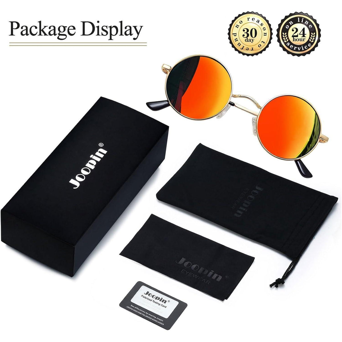 Retro Runde Sonnenbrille Herren Damen Polarisierte Vintage UV400 Orange Rot Verspiegelt