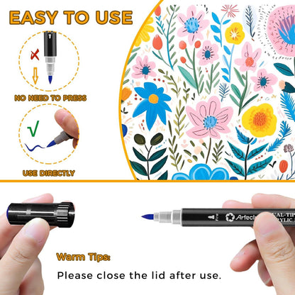 Artecho Acrylstifte 24 Farben Wasserfest Dual Tip Marker für Rock Painting-Glas-Holz-Leinwand-Keramik-Stoff-Leder DIY