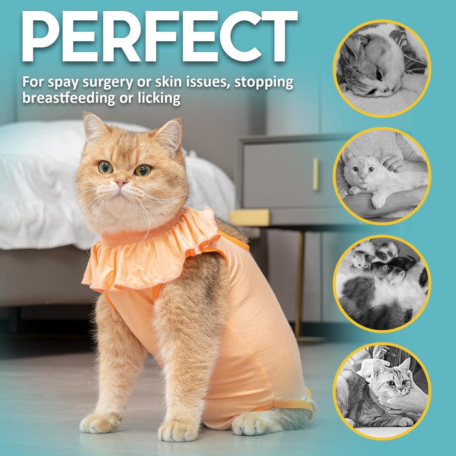 Katzenbody Erholungsanzug Kastration Leckschutz Suit Hautkrankheiten-S-Apricot
