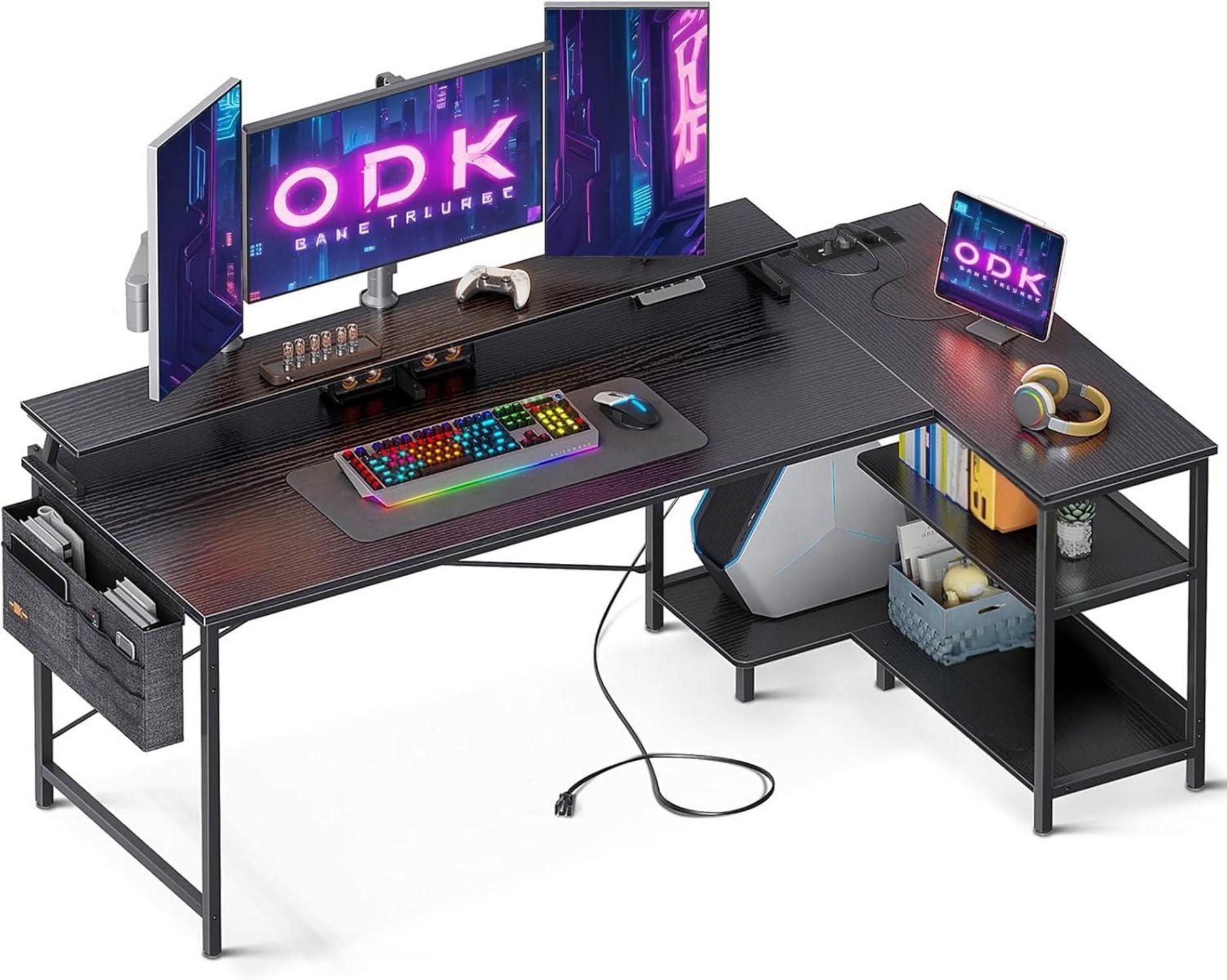 ODK Gaming Schreibtisch L Form USB-Ladeanschluss