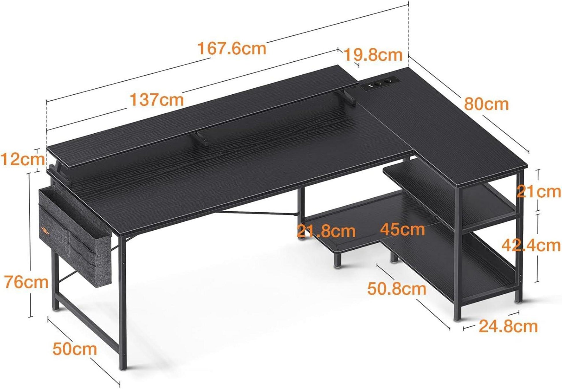 ODK Gaming Schreibtisch L Form USB-Ladeanschluss