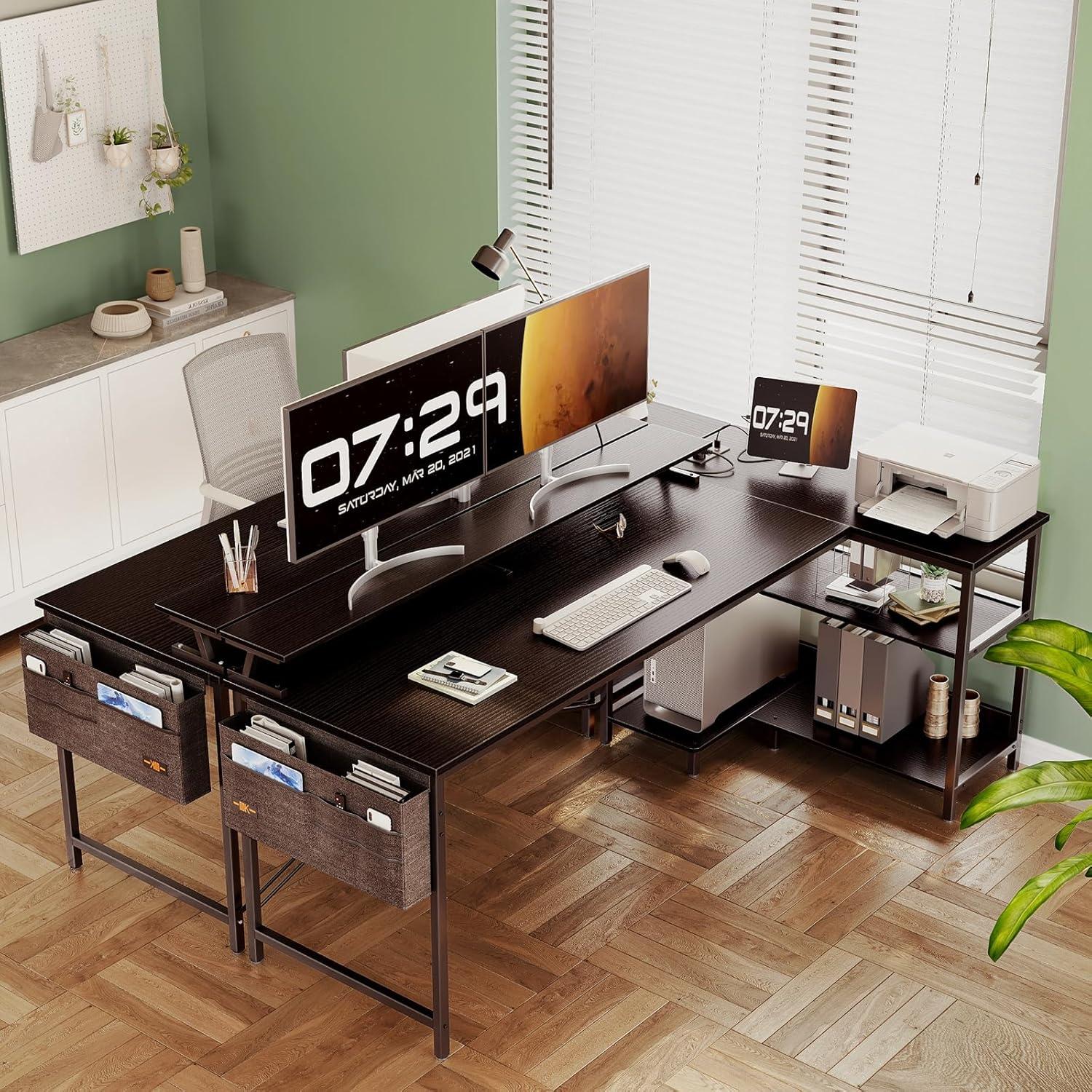 ODK Schreibtisch L Form mit USB-Ladeanschluss Weiß 168x80cm