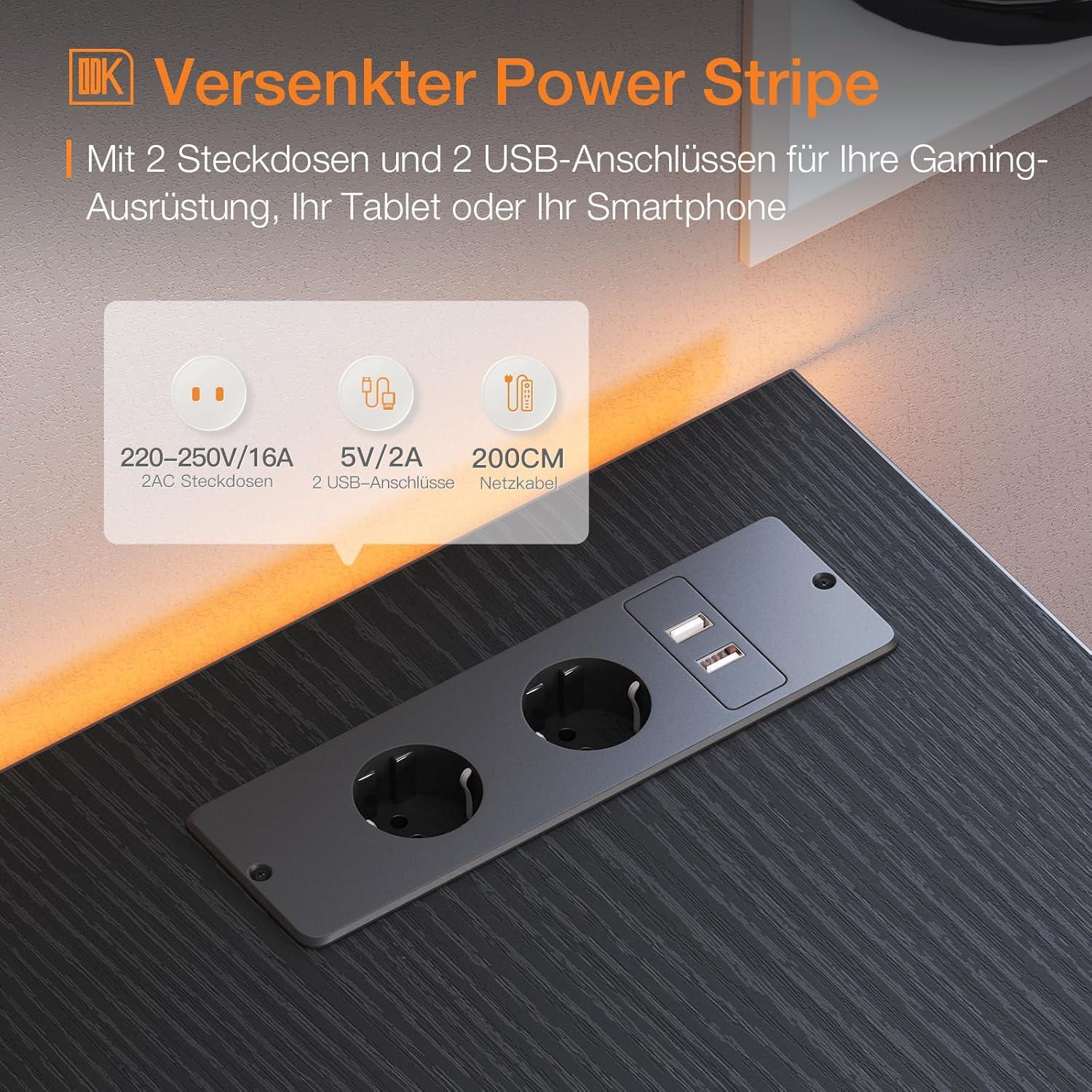 Eckschreibtisch Weiß 168x80cm mit USB-Steckdose und Regal, Gaming Tisch L-förmig