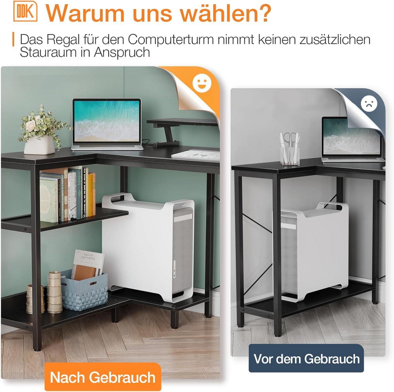 Eckschreibtisch L Form mit USB-Ladeanschluss & Steckdose und