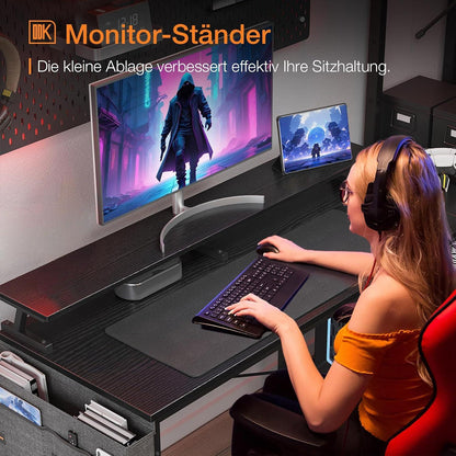 Eckschreibtisch Weiß 168x80cm mit USB-Steckdose und Regal, Gaming Tisch L-förmig