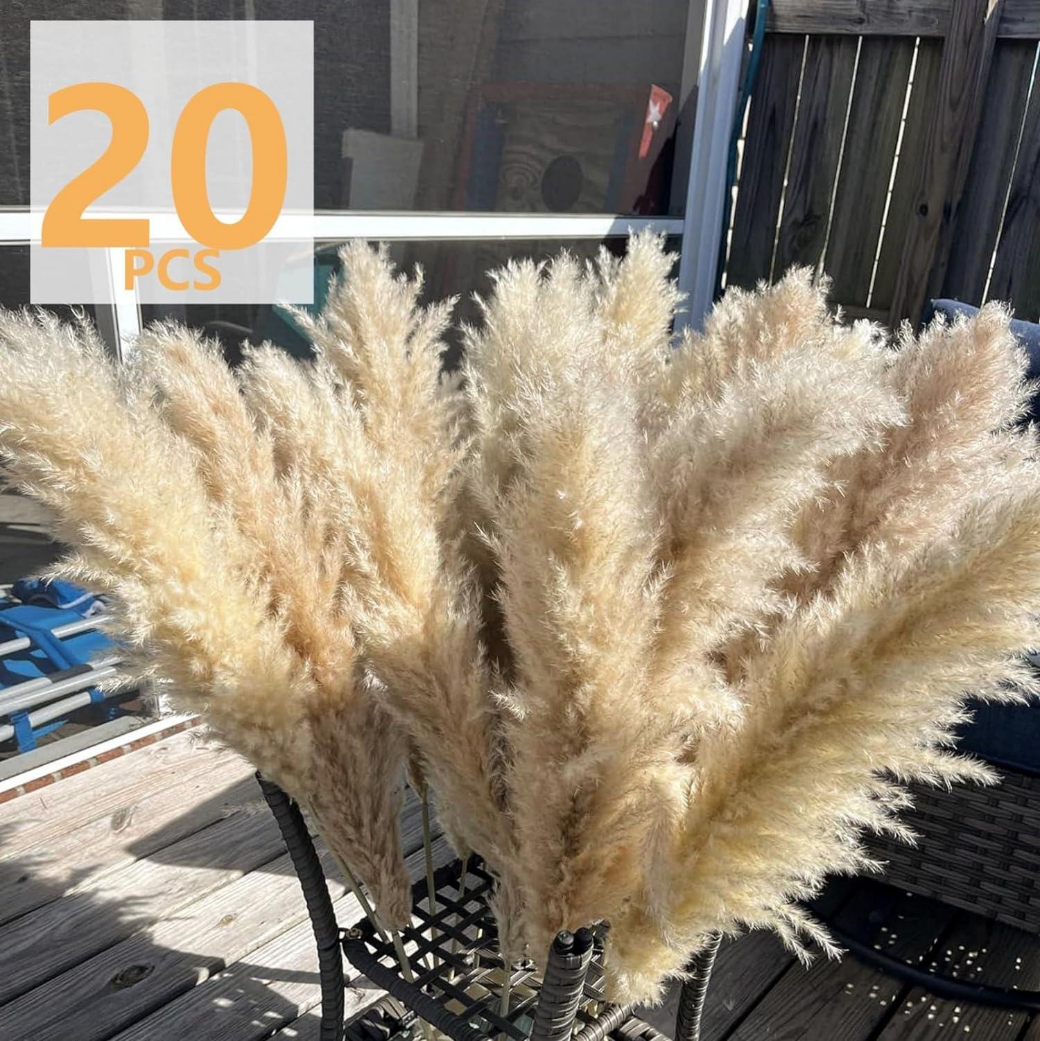 20 Stück Pampas Grass XXL Deko Groß Trockenblumenstrauß 100cm