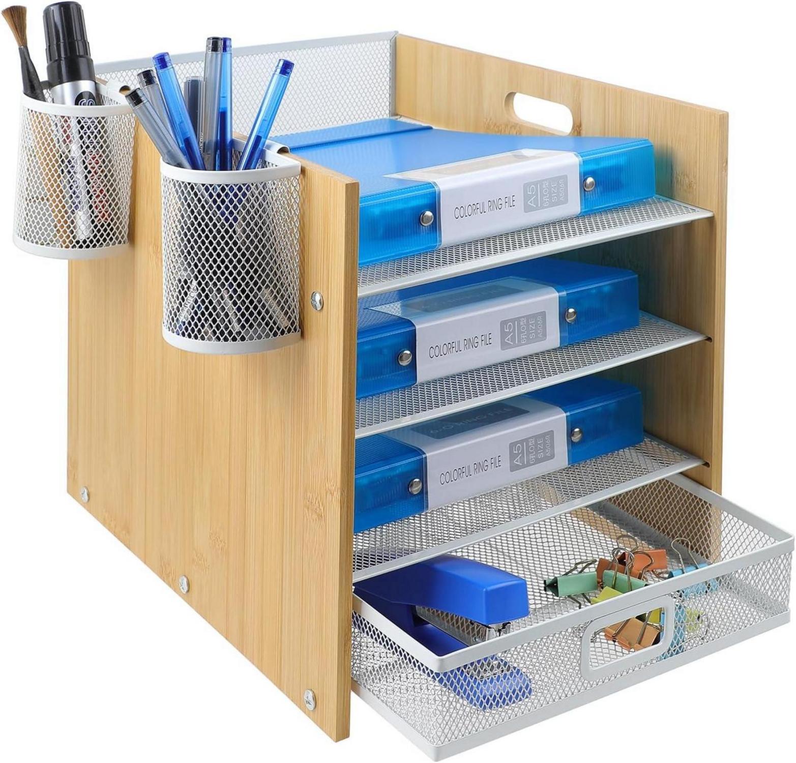 Briefablage Bambus Papierablage 4-Fach Organizer Mesh