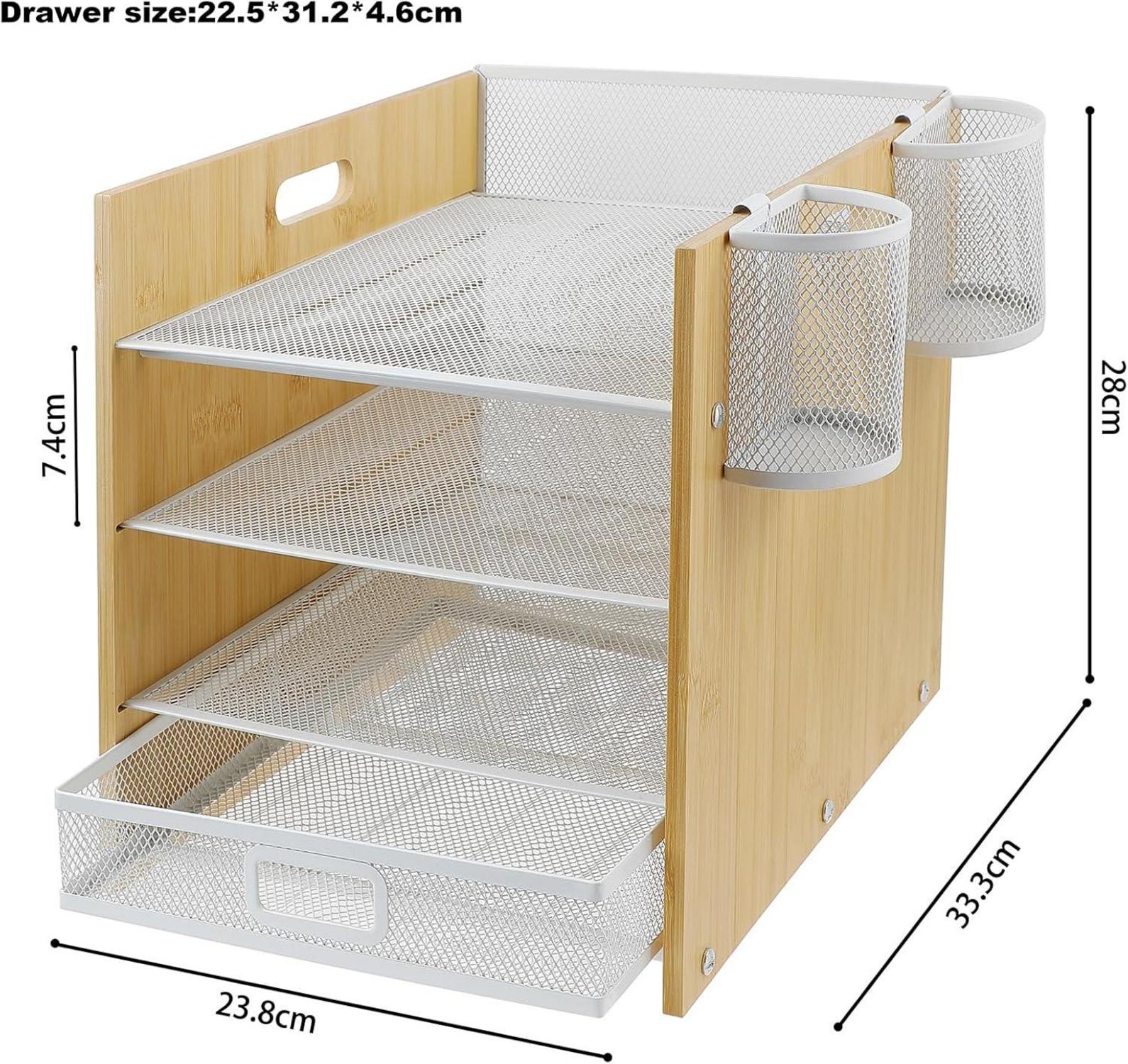 Briefablage 4-Fach Organizer Bambus Büro Papierablage Mesh