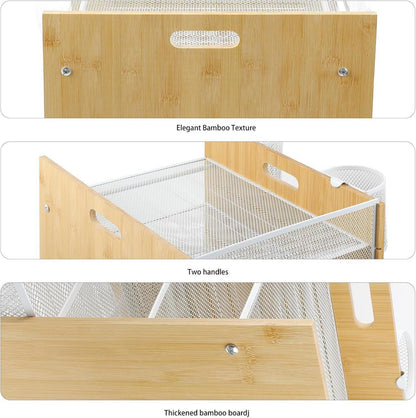 Briefablage Bambus Papierablage 4-Fach Organizer Mesh