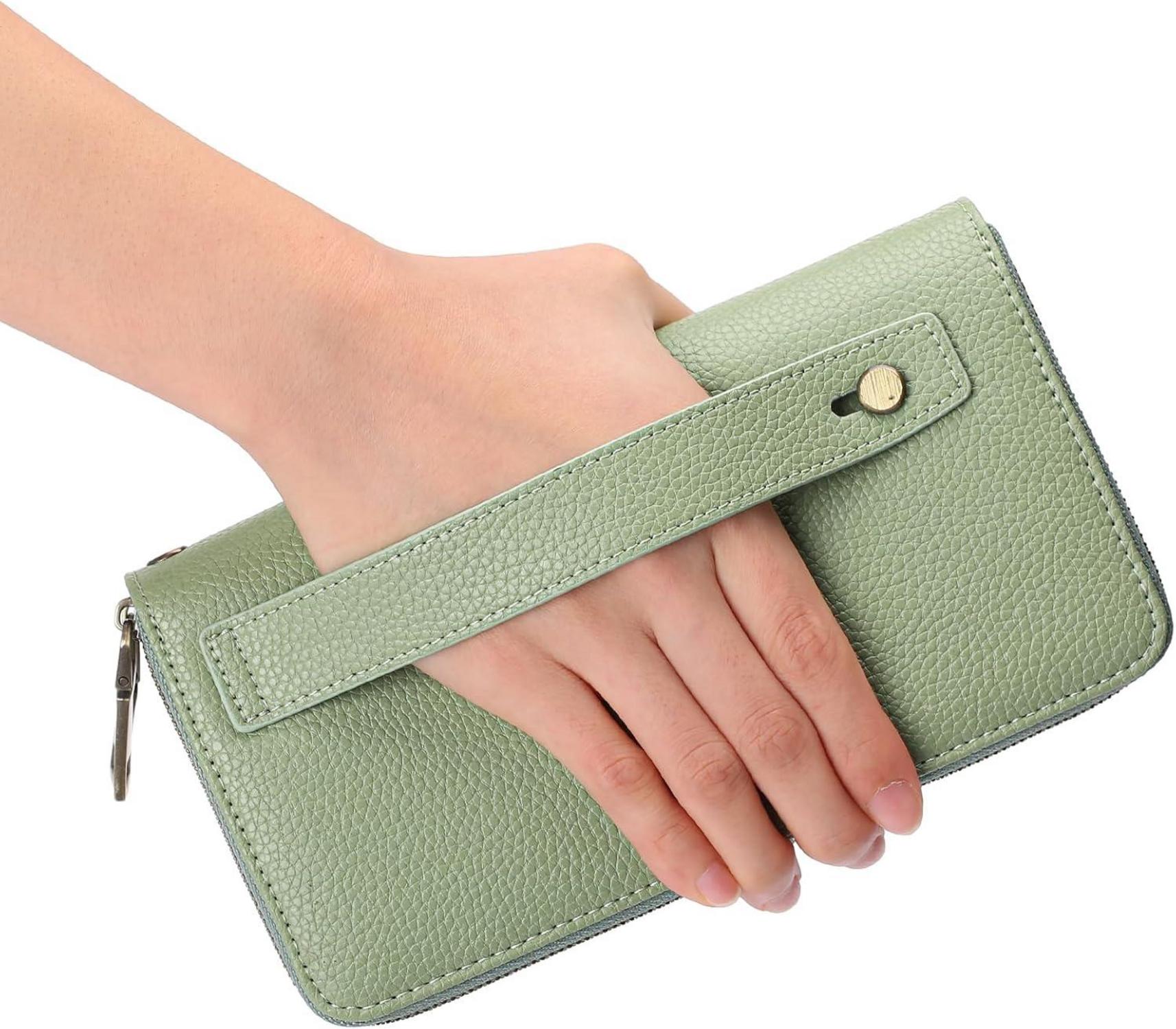 Große Geldbörse Damen Veganes Leder Doppel Reißverschluss RFID Clutch