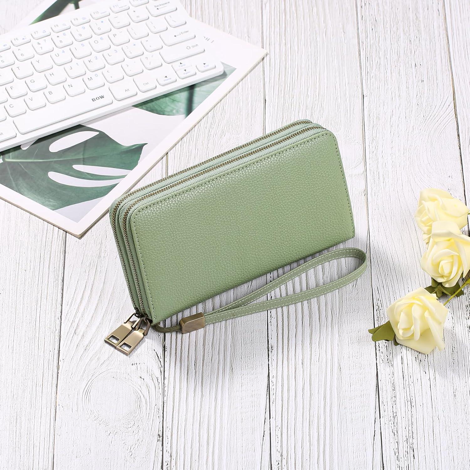 GAEKEAO Damen Geldbörse Veganes Leder Doppel Reißverschluss RFID Clutch