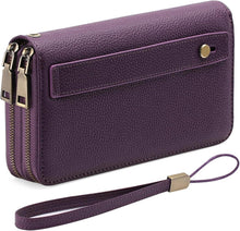 RFID Vegane Leder Geldbörse Damen Doppel Reißverschluss Clutch Purple
