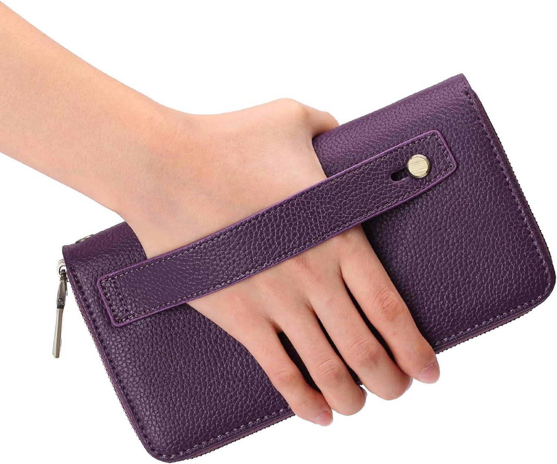 Geldbörse Damen Groß Veganes Leder RFID Doppel Reißverschluss Wallet