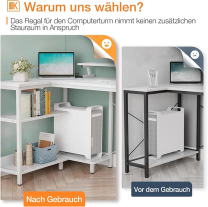 Eckschreibtisch L Form 147x80cm Weiß Gaming Tisch USB Steckdose Regal