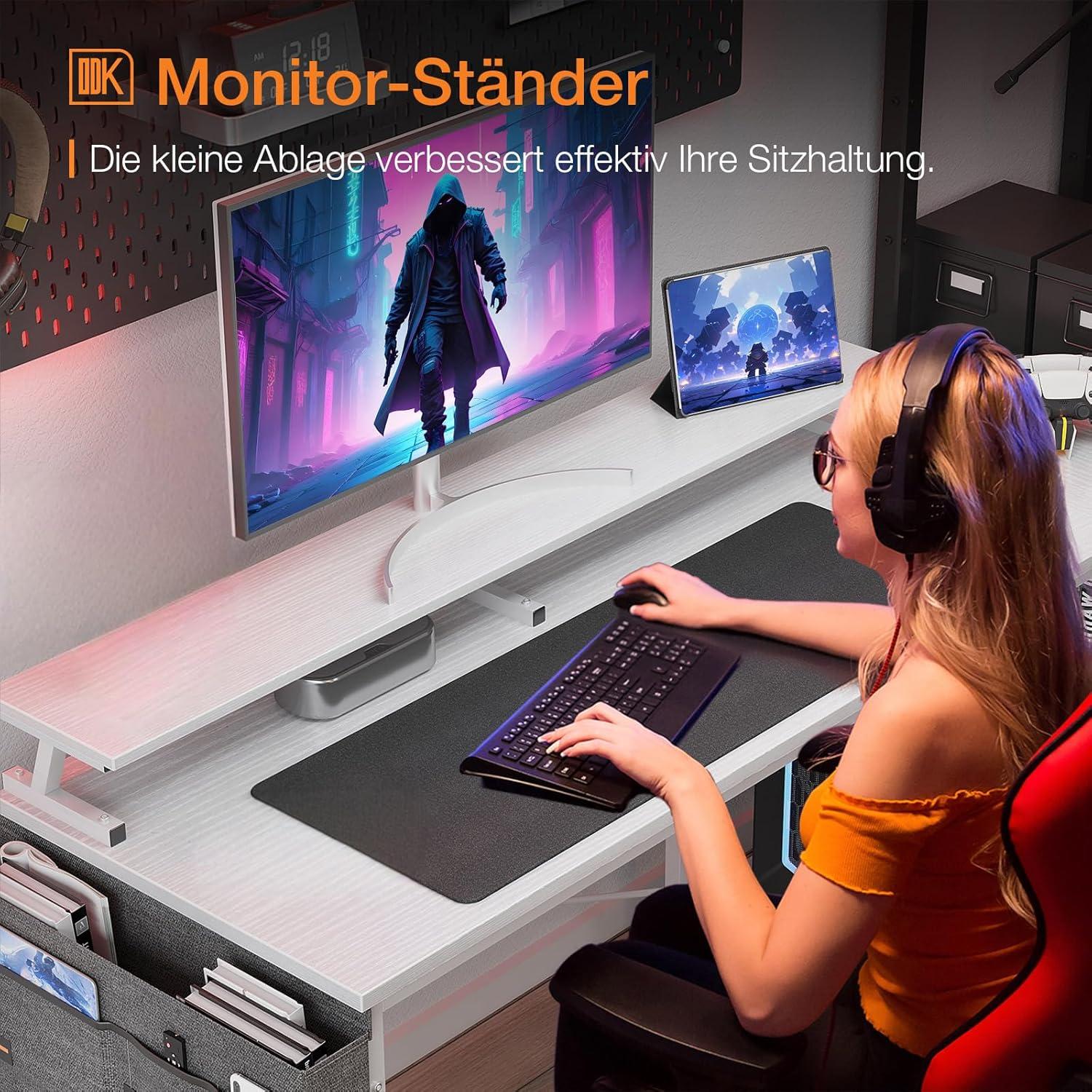 Gaming Schreibtisch L Form 147x80cm Weiß USB Steckdose Monitorständer