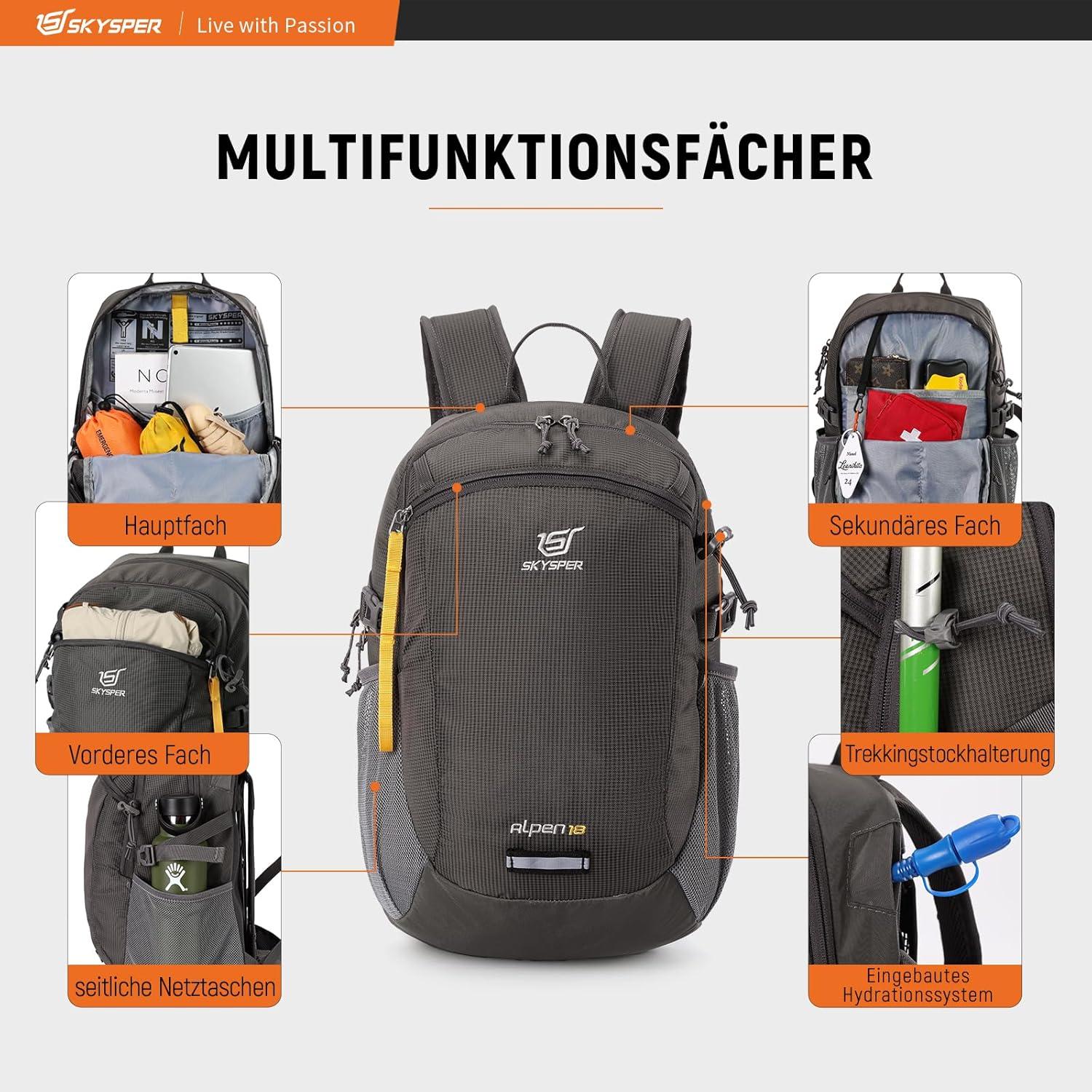 Wanderrucksack 18L Trekkingrucksack Wasserfest Rückenbelüftung