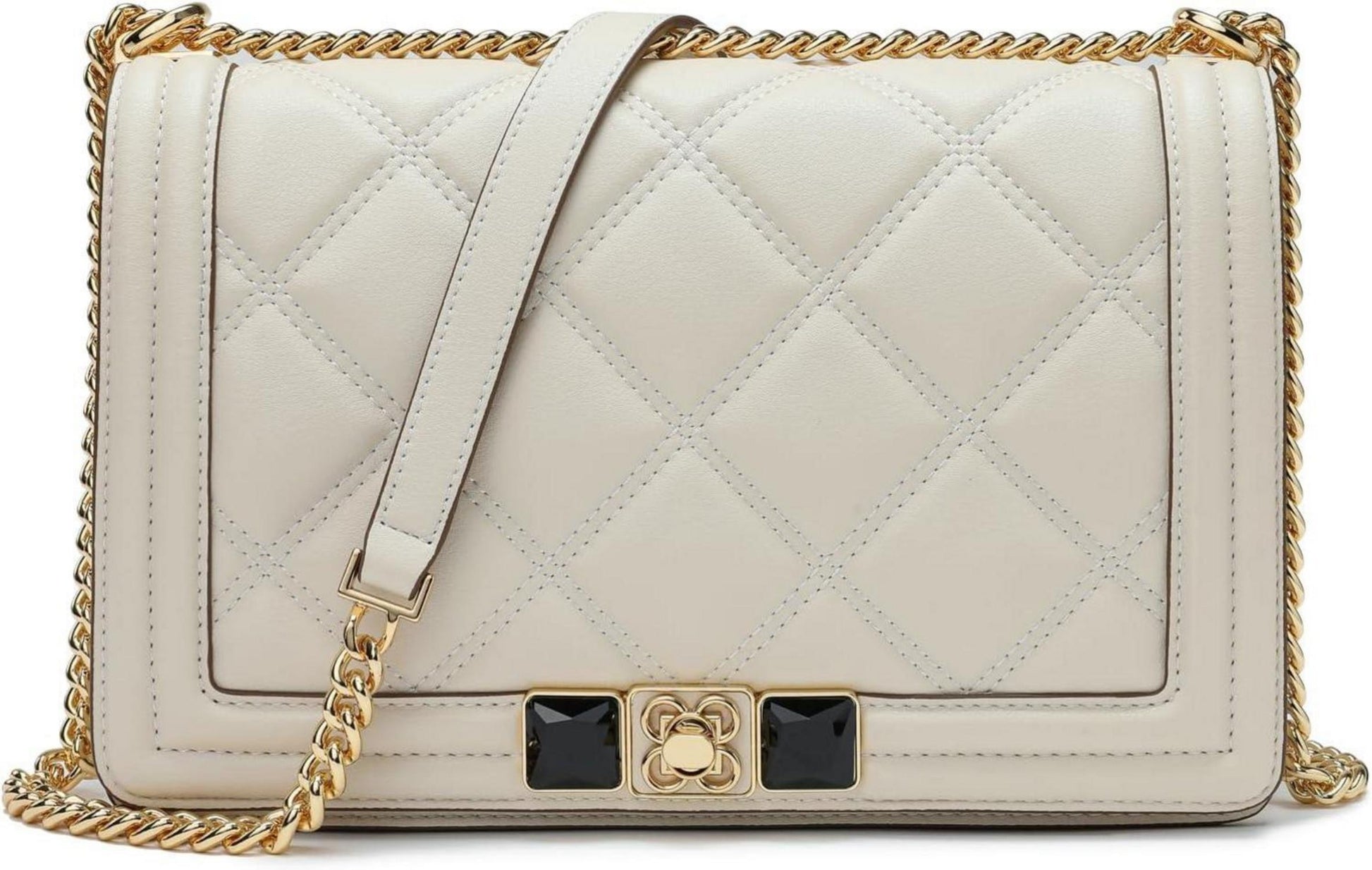 Schultertasche Damen Echtes Leder Verstellbare Metallkette Beige