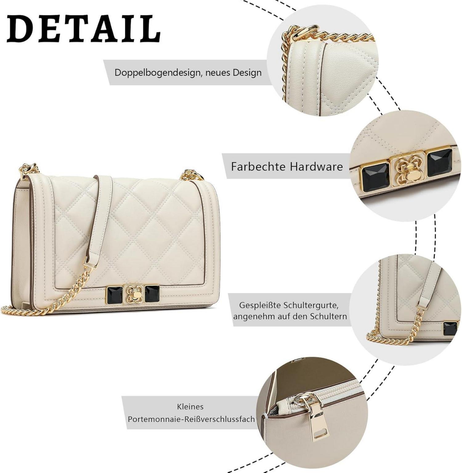 Umhängetasche Damen Crossbody Bag Leder Beige Goldene Metallkette