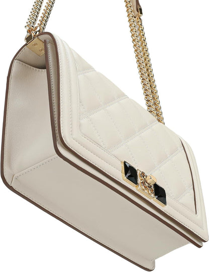Umhängetasche Damen Crossbody Bag Leder Beige Goldene Metallkette
