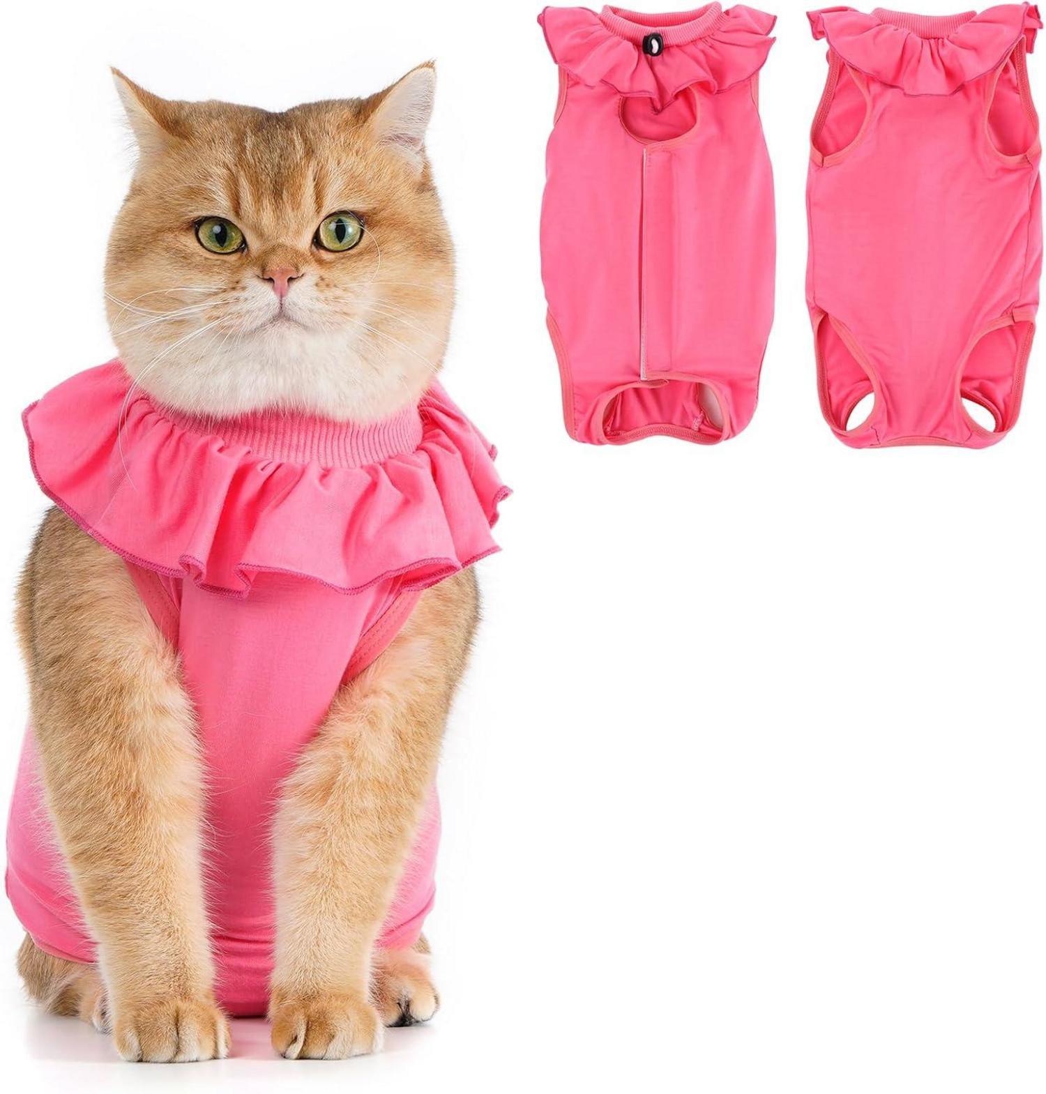 Katzenbody für Katze nach OP mit Leckschutz M-Rosepink