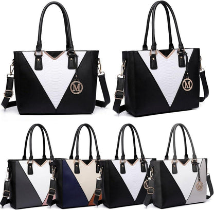 Große Damen Handtasche Schultertasche Shopper V-förmiges Design, viele Fächer