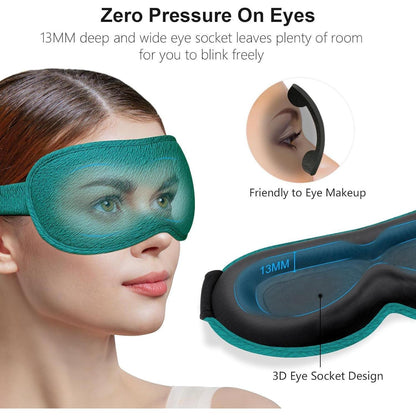 3D Schlafmaske für Seitenschläfer, Dunkles Cyan, 2 Paar Ohrstöpsel