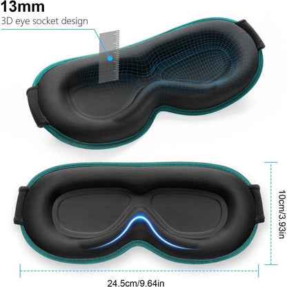 3D Schlafmaske für Seitenschläfer, Dunkles Cyan, 2 Paar Ohrstöpsel