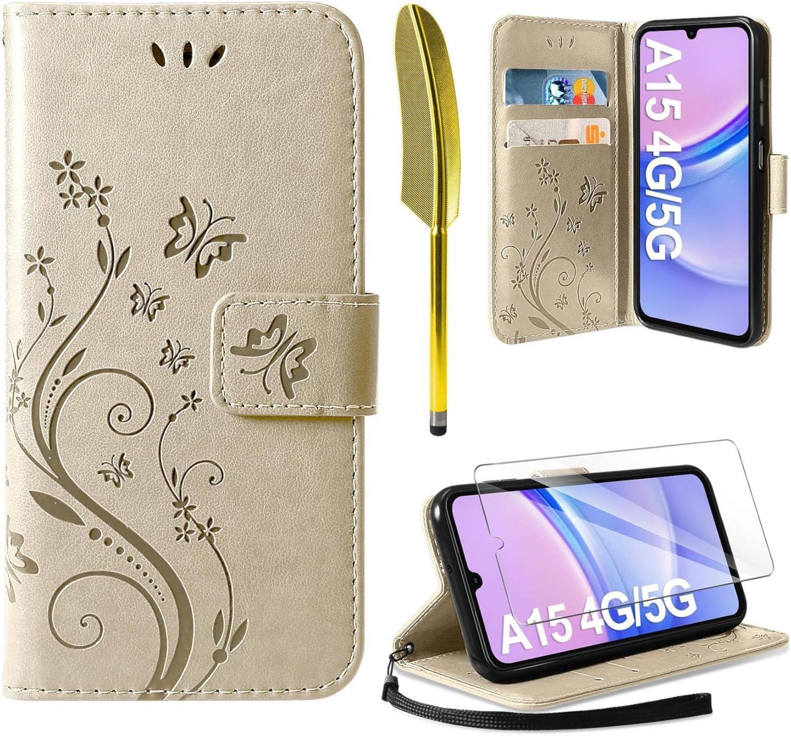Samsung Galaxy A15 5G/4G Wallet Case Schmetterling Blumen PU Leder