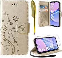 Samsung Galaxy A15 5G/4G Wallet Case Schmetterling Blumen PU Leder
