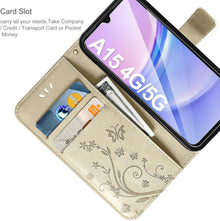 Samsung Galaxy A15 5G/4G Leder Wallet Hülle Schutzfolie Gold