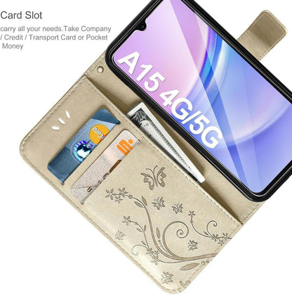 Samsung Galaxy A15 5G/4G Leder Wallet Hülle Schutzfolie Gold