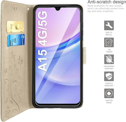 Samsung Galaxy A15 5G/4G Wallet Case Schmetterling Blumen PU Leder