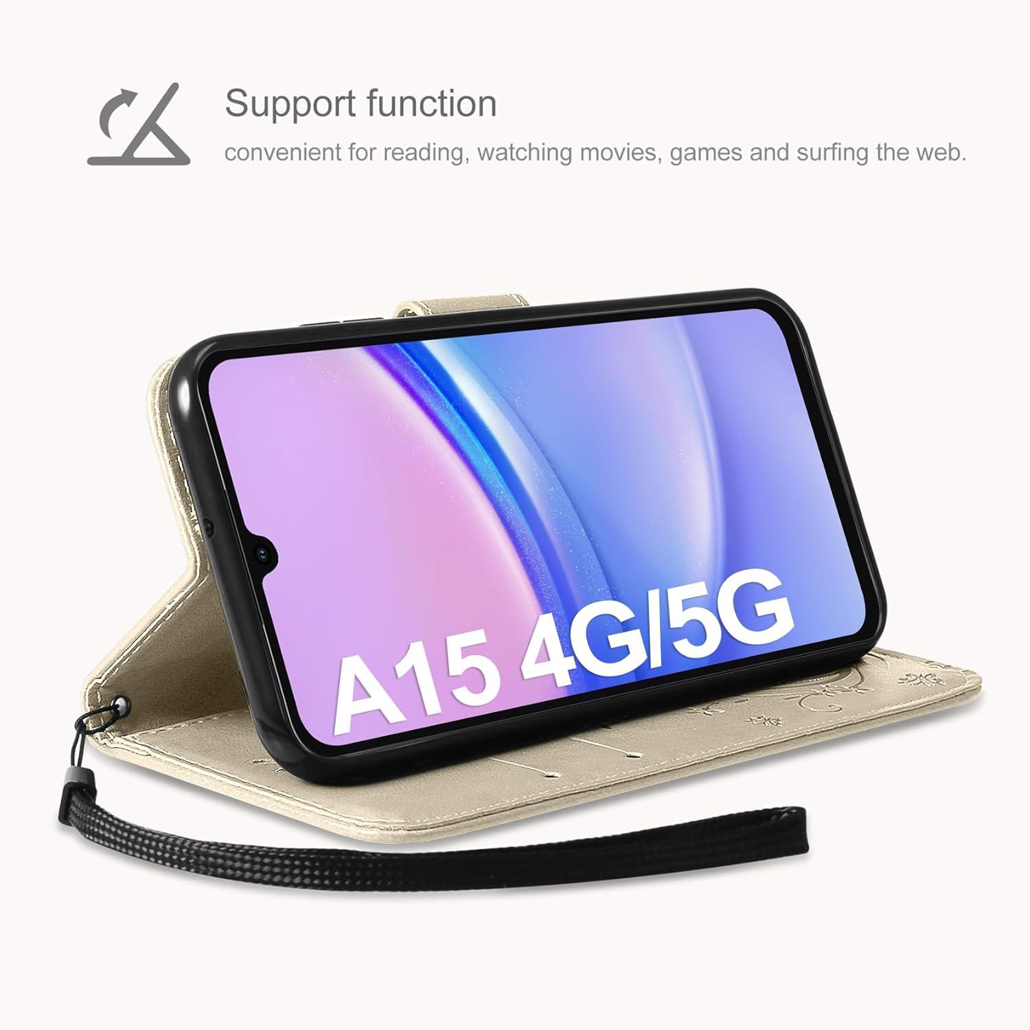 Samsung Galaxy A15 5G/4G Leder Wallet Hülle mit Schutzfolie