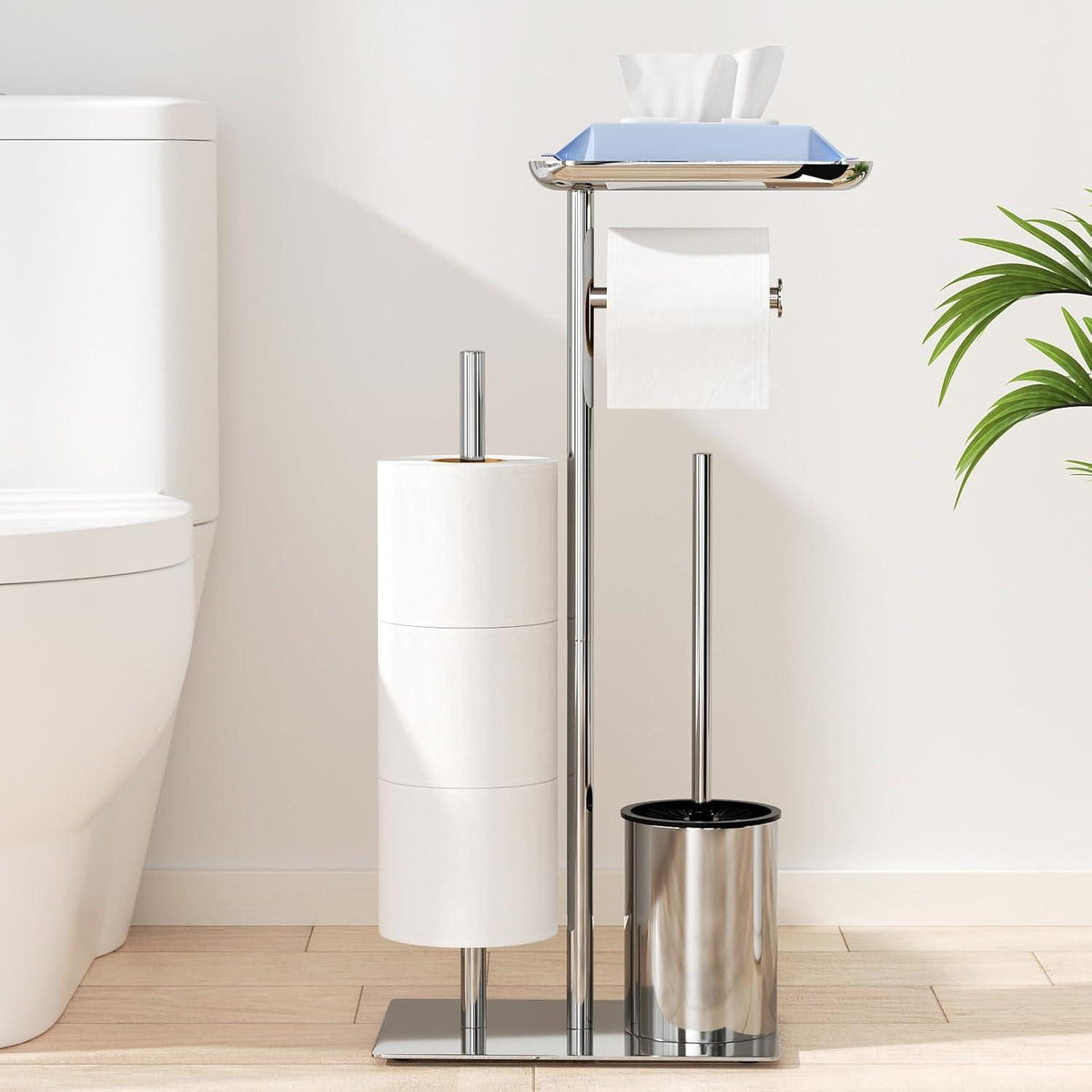 Toilettenpapierhalter Stehend mit Bürste und Ablage