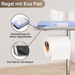 Toilettenpapierhalter Stehend Silber mit Bürste und Ablage