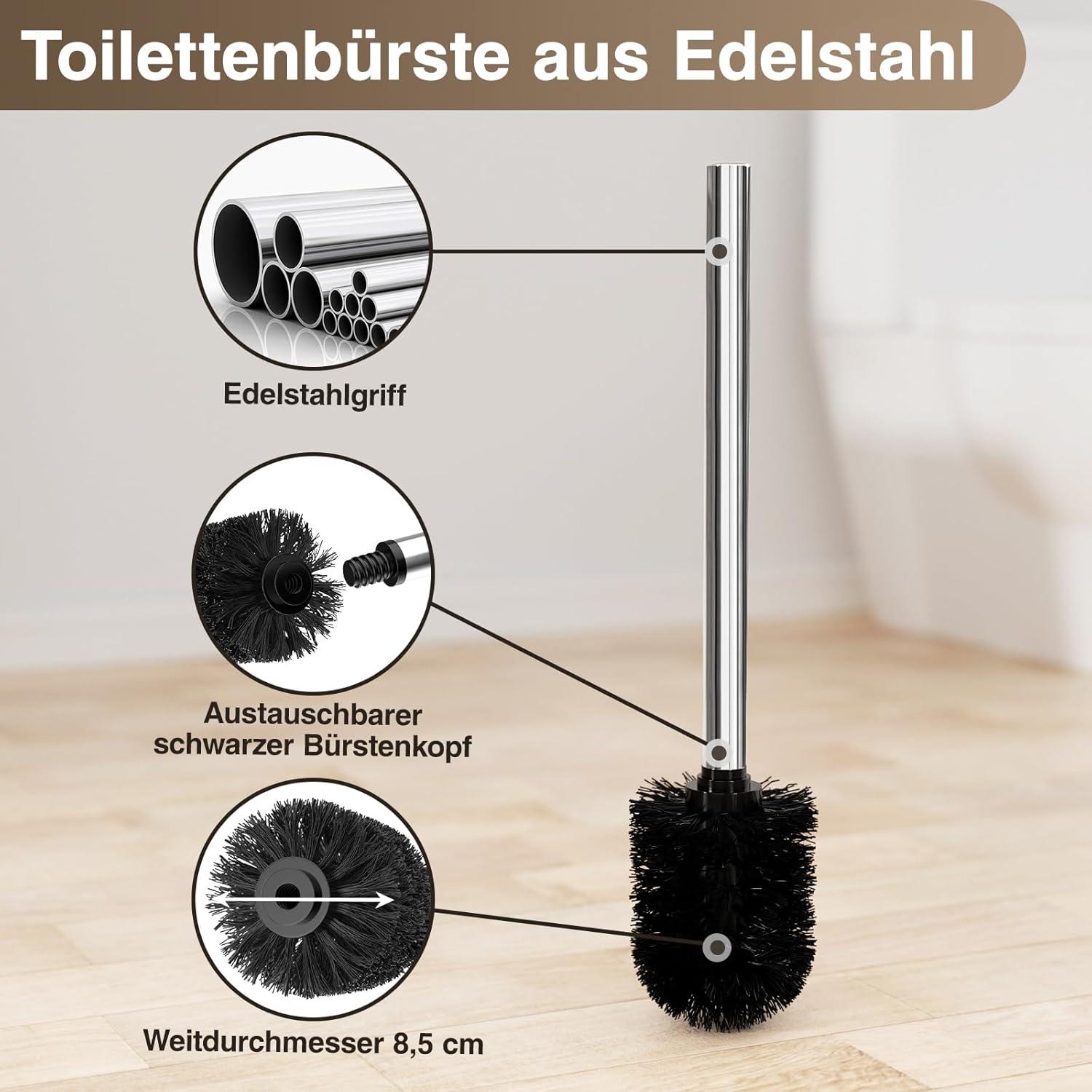 Toilettenpapierhalter Stehend Silber mit Ablage, WC Garnitur WC Bürste