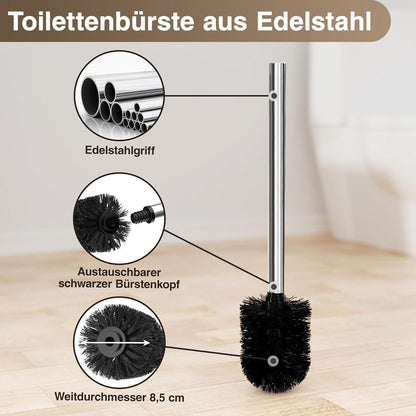 Toilettenpapierhalter Stehend Silber mit Ablage, WC Garnitur WC Bürste