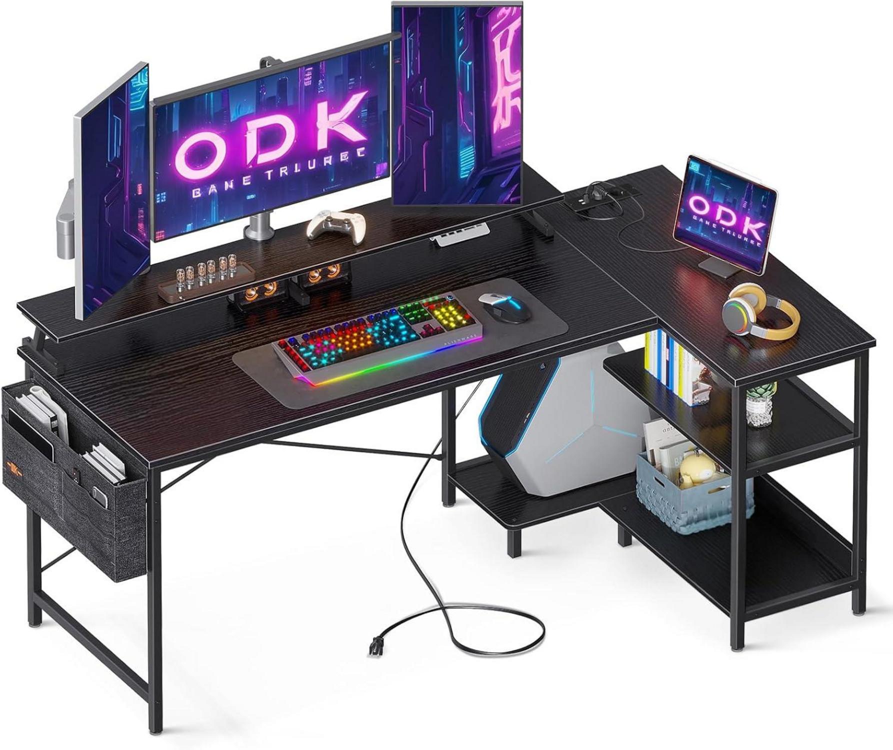 Schreibtisch L Form 147x80cm Weiß USB-Ladeanschluss Gaming Tisch mit
