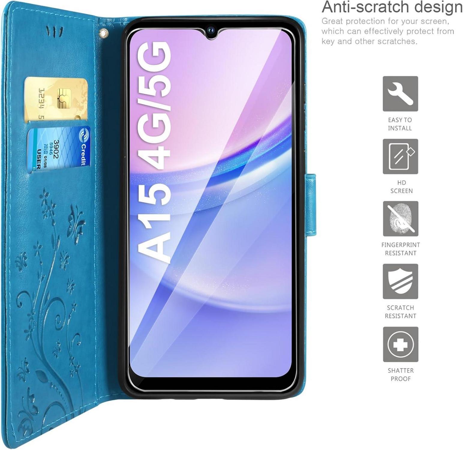 Lederhülle mit Schutzhülle und Schutzfolie für Samsung Galaxy A15