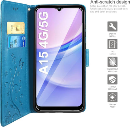 Lederhülle mit Schutzhülle und Schutzfolie für Samsung Galaxy A15