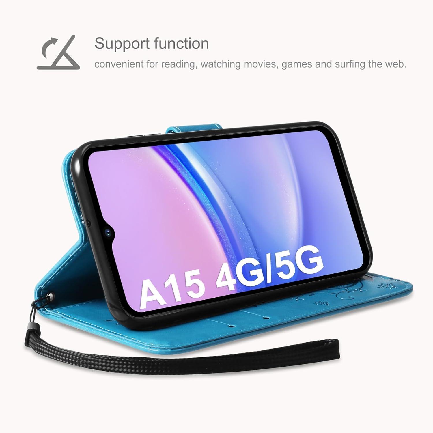 AROYI Samsung Galaxy A15 5G/4G Leder Flip Wallet Hülle Blau