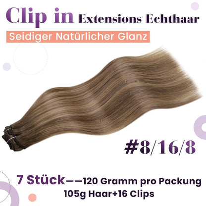 Echthaar Clip-in Extensions Braun Balayage 55cm